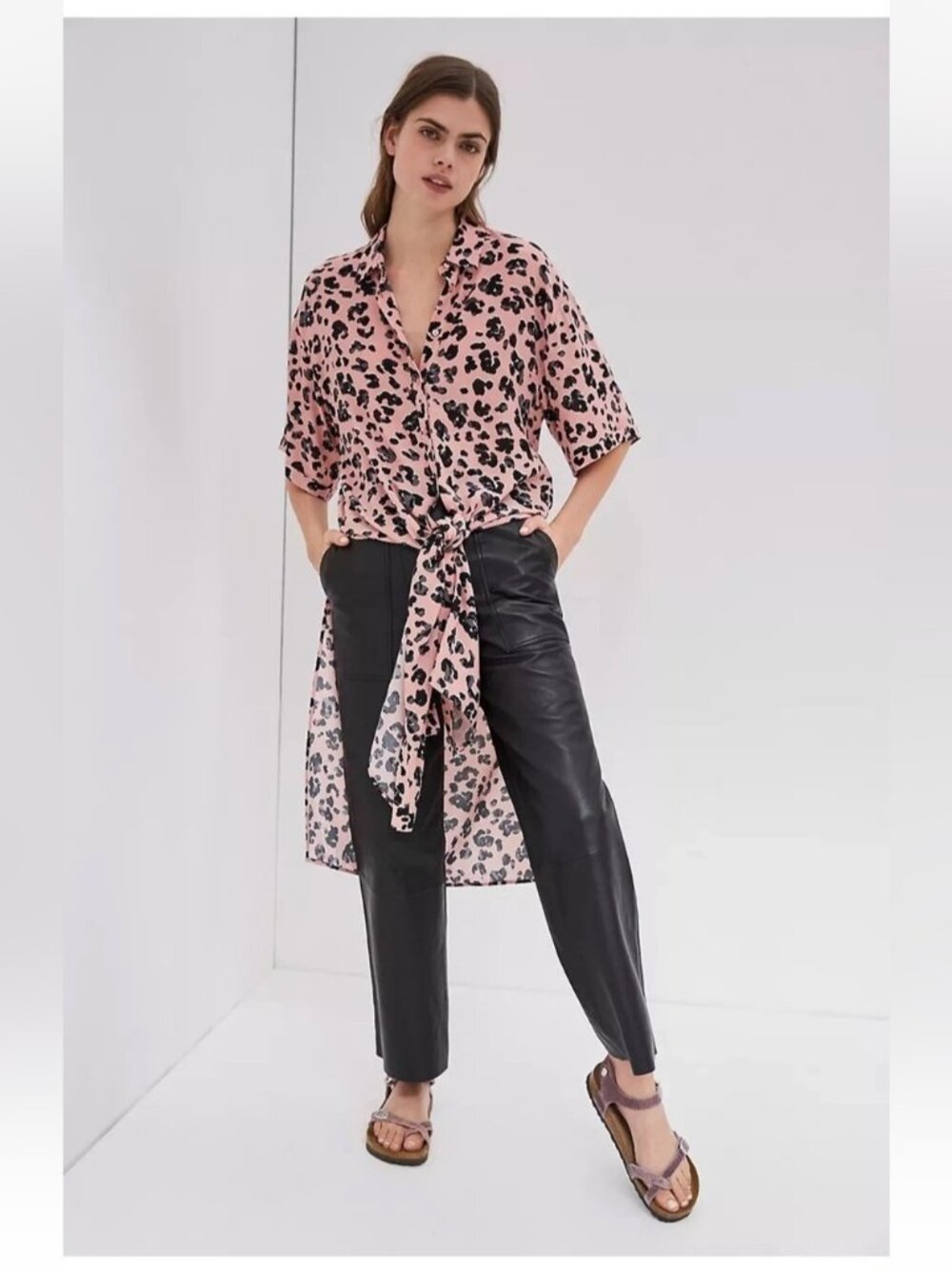 Anthropologie Maeve Rita Printed Tunic Blouse Size Medium Pink Leopard Print